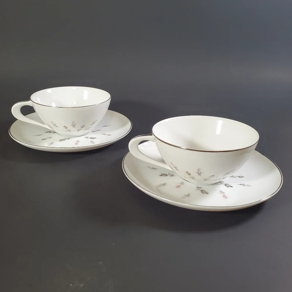 Sango Japan Fine China Flat Cup & Saucer Set of 2 Boutonniere Pattern 6414